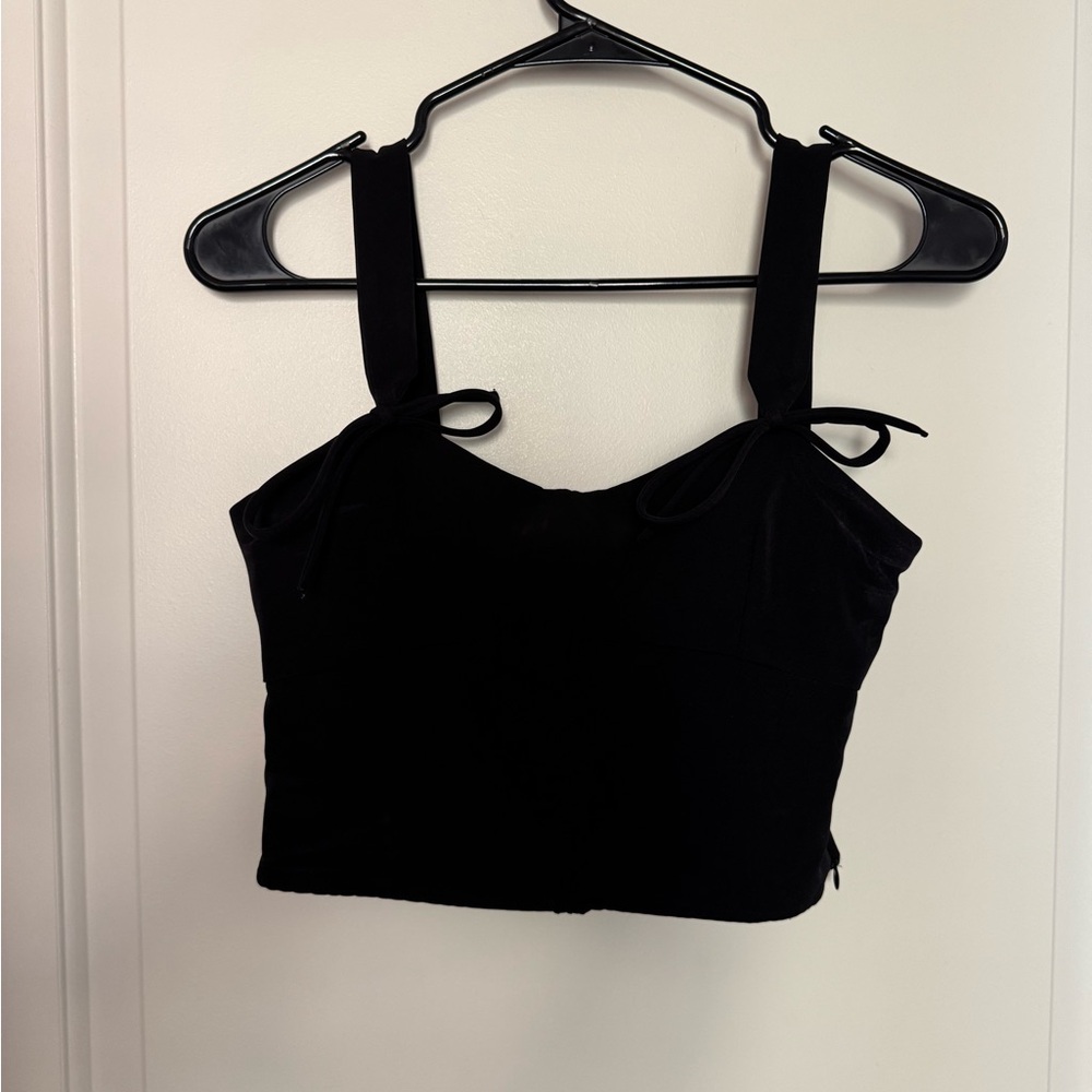 Zara Black Sleeveless Crop Tie Front Tank Top